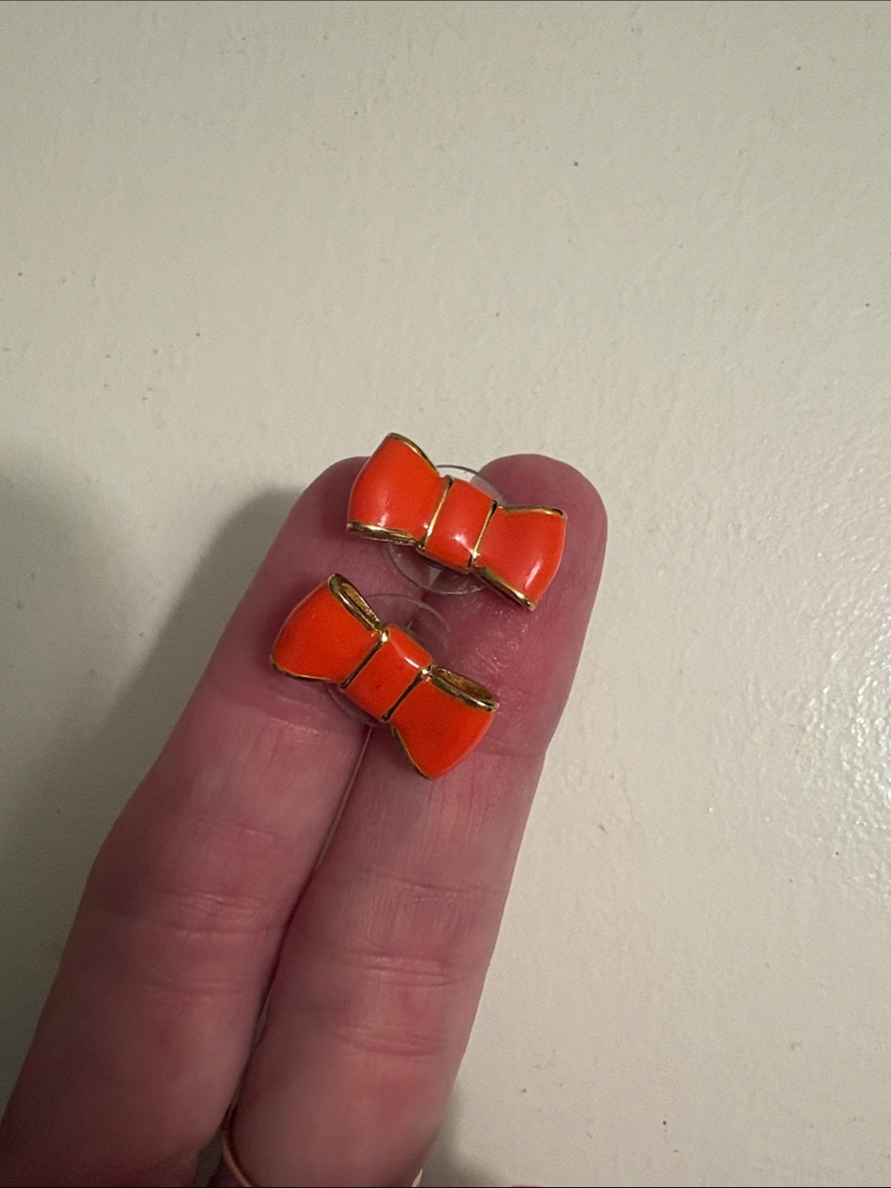 Kate Spade Orange Enamel Bow Stud Earrings - Gold Trim